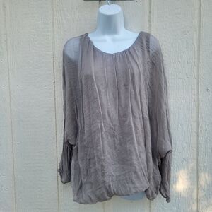 Piazza Roma Blouse Womens Large Gray Sheer Silk Top Made In Italy Wmns Sz S